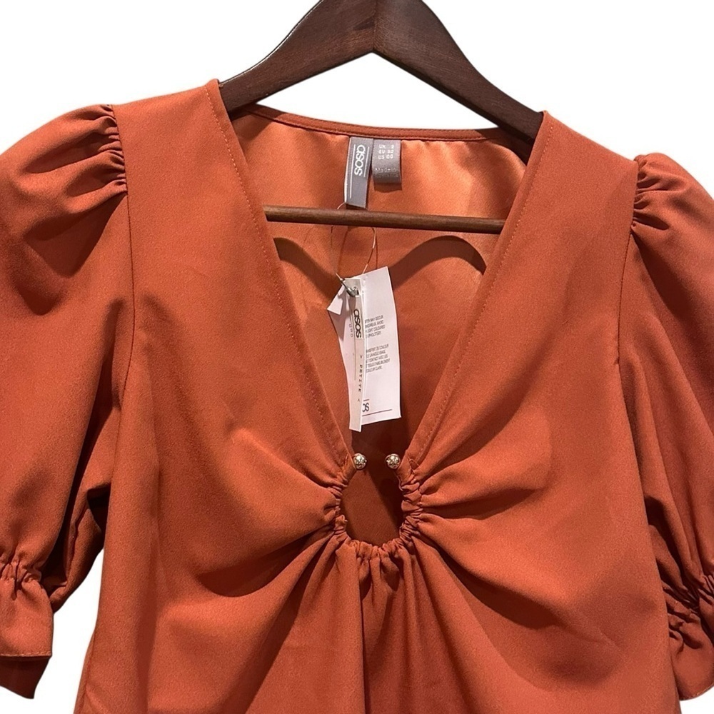 ASOS Petite Burnt Orange Short Sleeve Blouse Women’s Size 00 - Picture 3 of 8